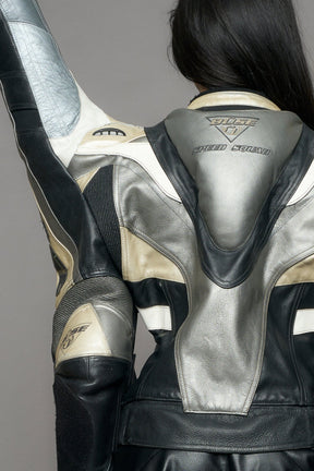NAMILIA Atelier line - Thorn shoulder genuine leather motocross jacket silver - Black Silver, M