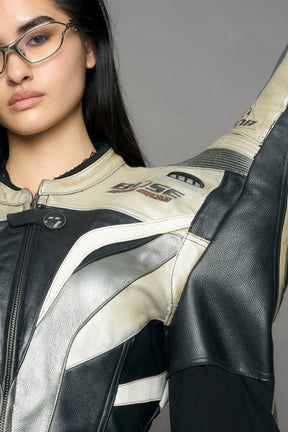 NAMILIA Atelier line - Thorn shoulder genuine leather motocross jacket silver - Black Silver, M