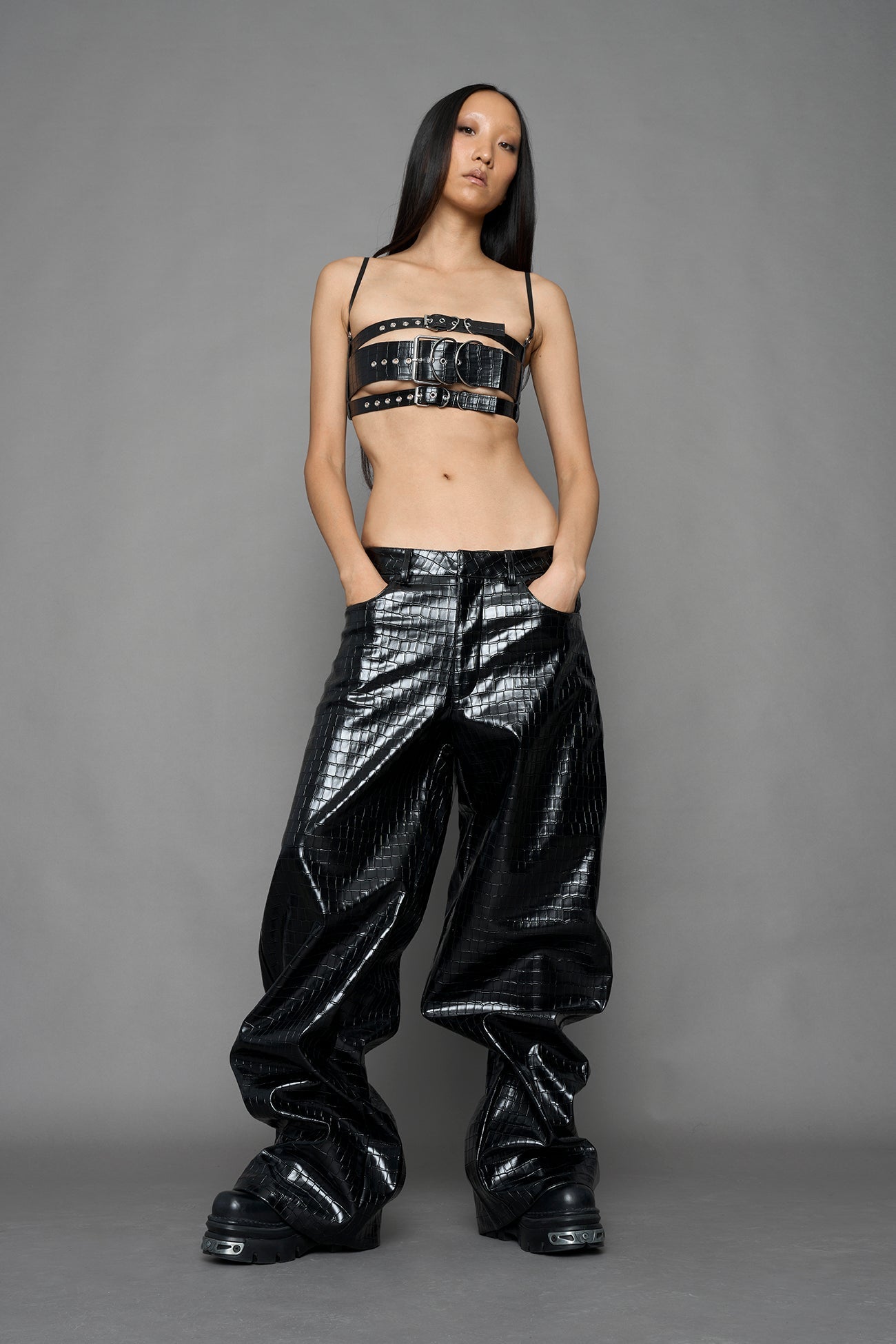 NAMILIA Belt Top - BLACK CROC, xs