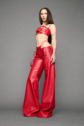 NAMILIA Belted Thong Pants - red, xs