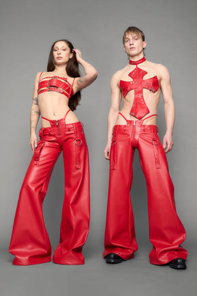 NAMILIA Belted Thong Pants - red, xs