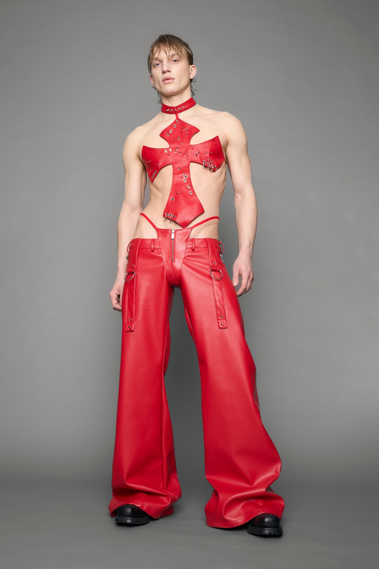 NAMILIA Belted Thong Pants - red, xs