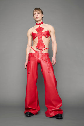 NAMILIA Belted Thong Pants - red, xs