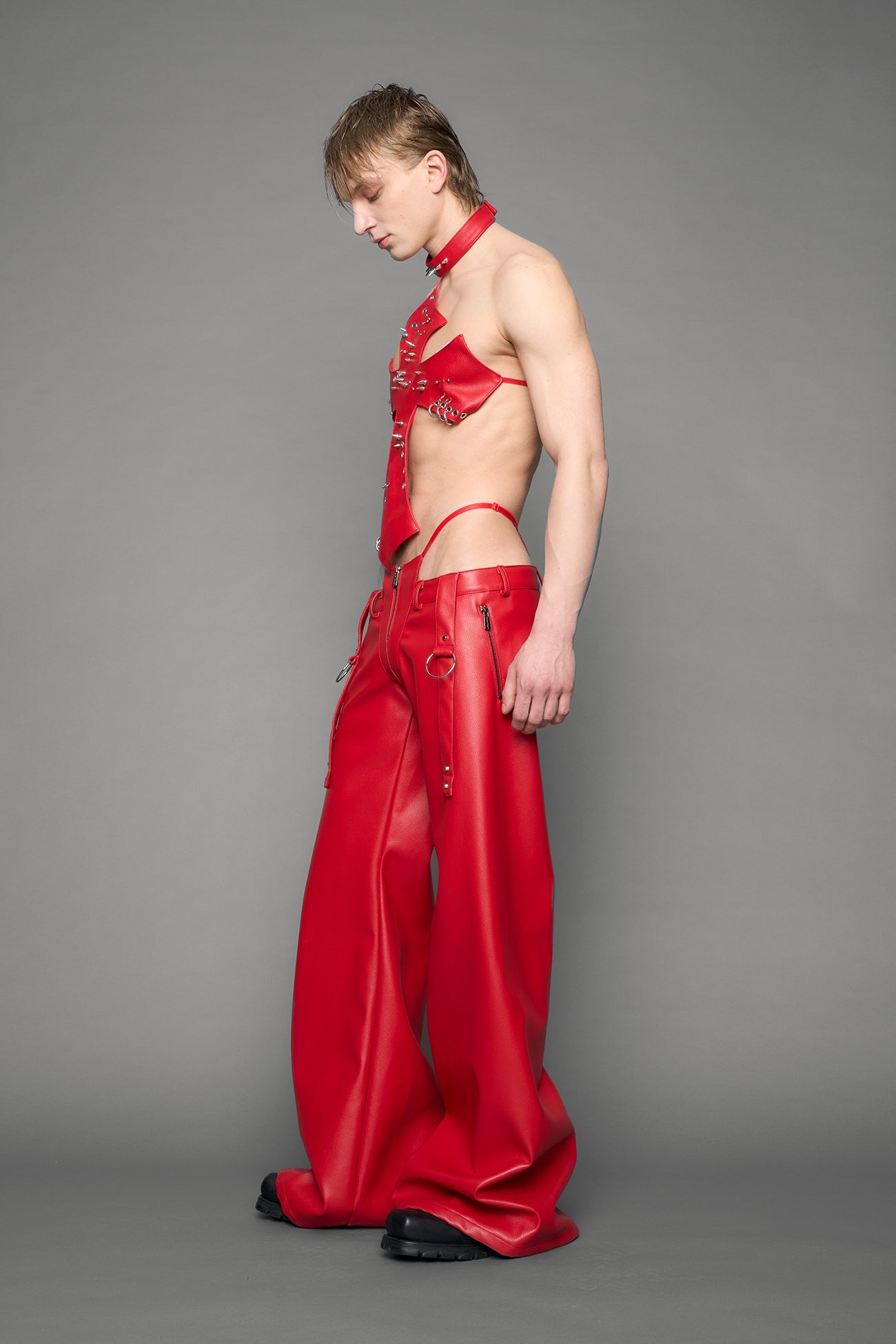 NAMILIA Belted Thong Pants - red, xs