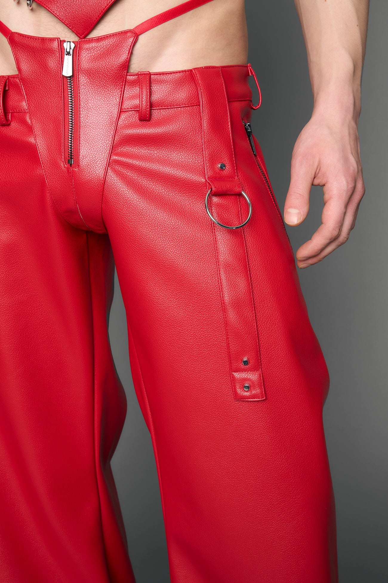 NAMILIA Belted Thong Pants - red, xs