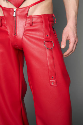 NAMILIA Belted Thong Pants - red, xs