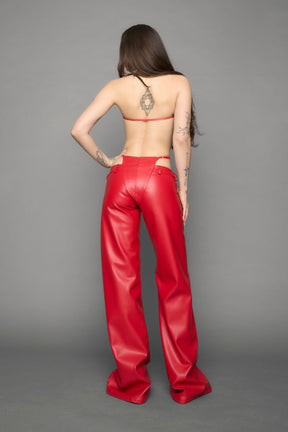NAMILIA Belted Thong Pants - red, xs