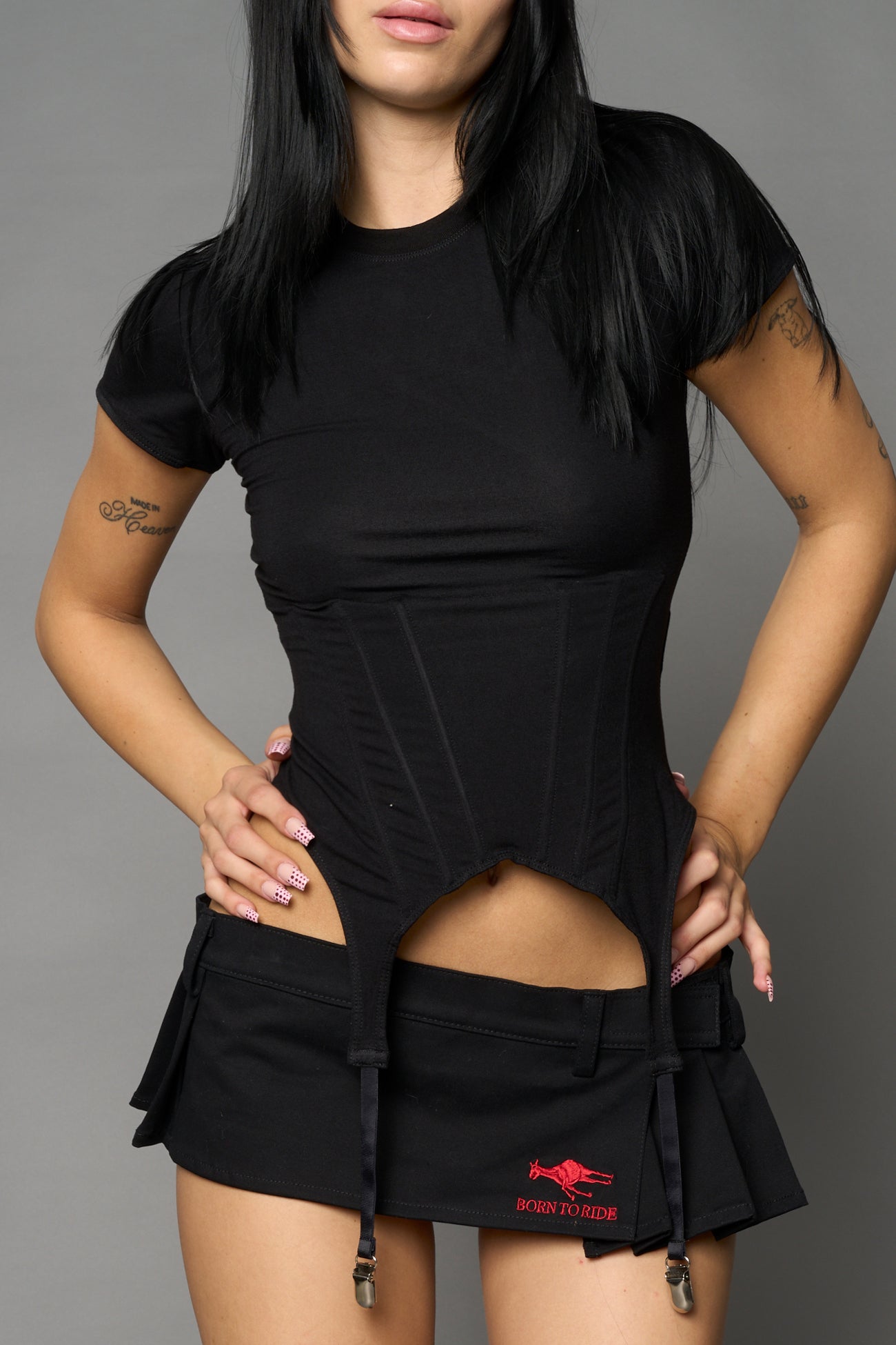 NAMILIA Corset Mini T-Shirt - BLACK, xs