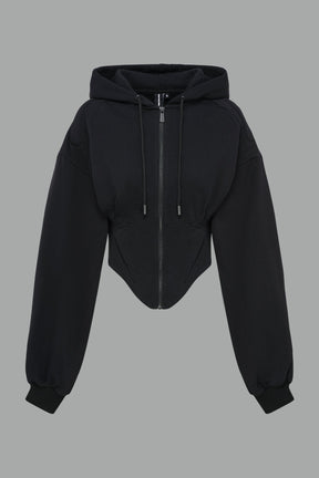 NAMILIA Corset Zip - Up Hoodie - Black, XS