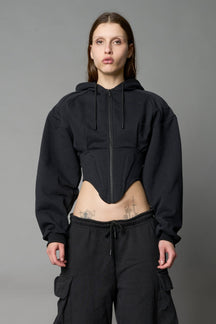 NAMILIA Corset Zip - Up Hoodie - Black, XS