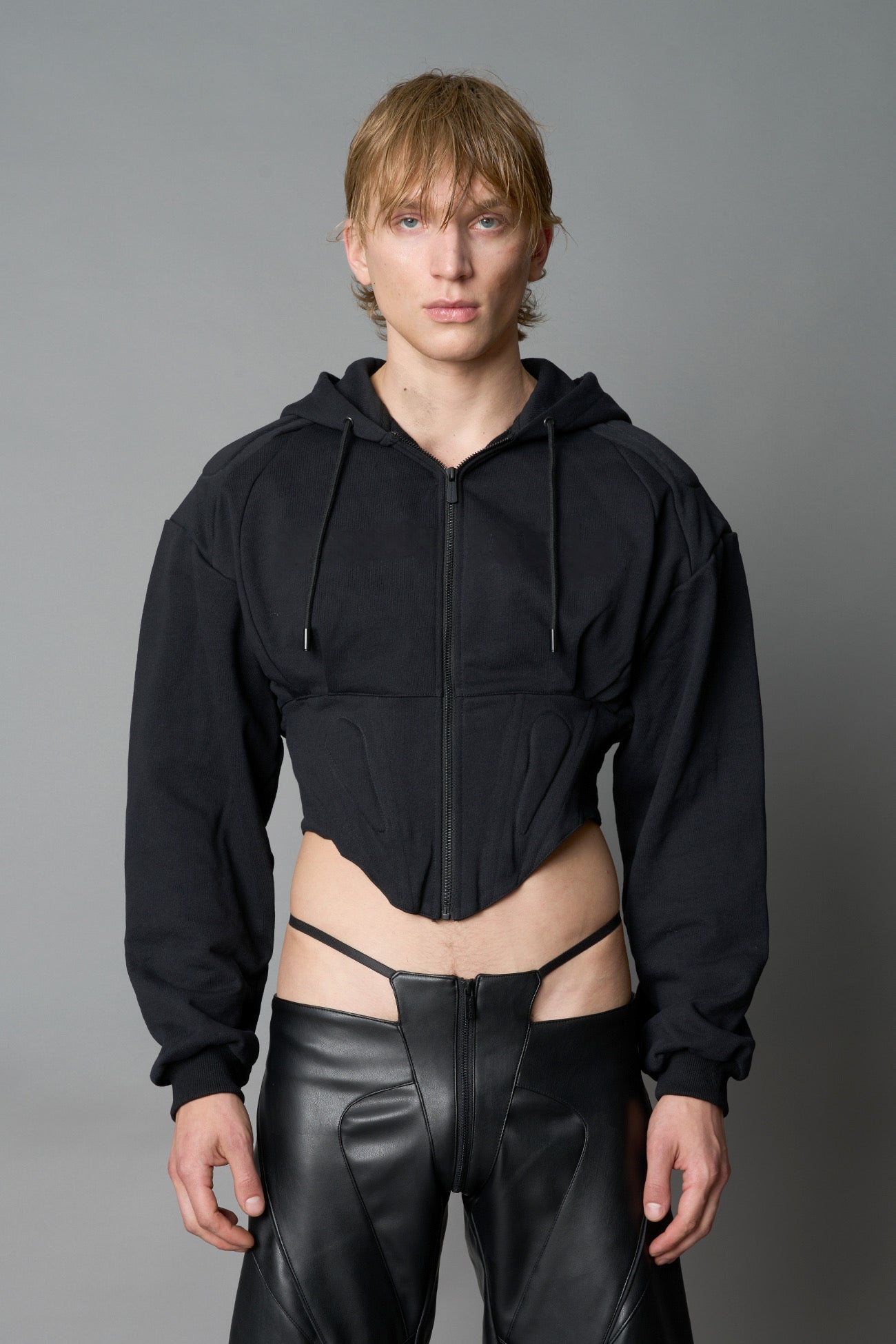 NAMILIA Corset Zip - Up Hoodie - Black, XS