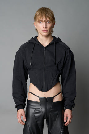 NAMILIA Corset Zip - Up Hoodie - Black, XS