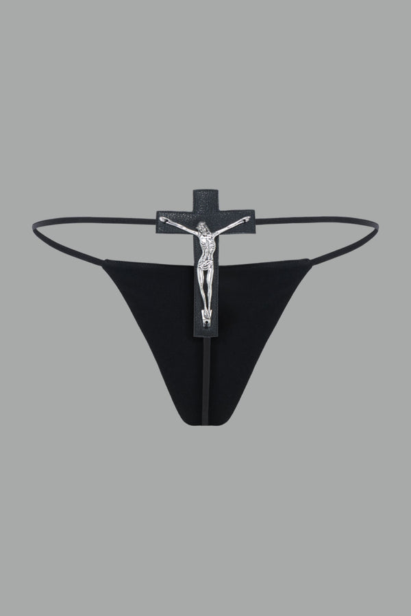 NAMILIA Crucifix Thong - Flat Panty - XS, Black - Black
