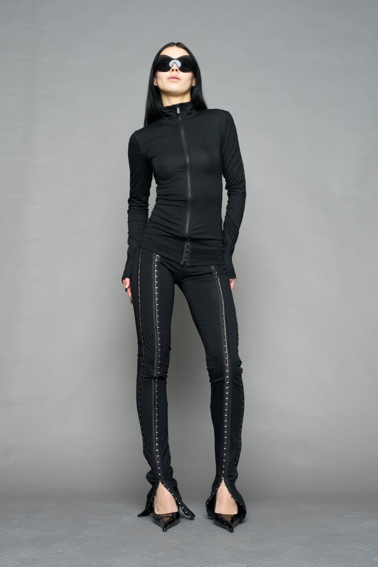 NAMILIA darling hook tape zip up jacket - BLACK, xs