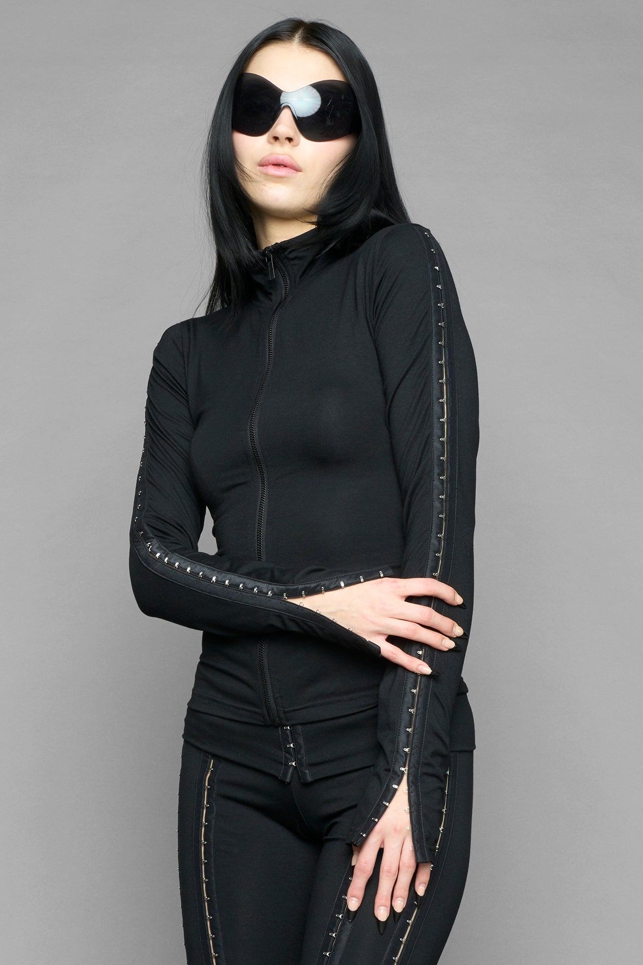 NAMILIA darling hook tape zip up jacket - BLACK, xs