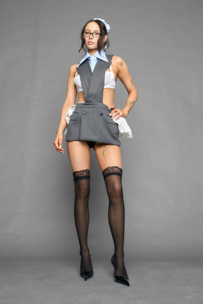 NAMILIA deconstructed maid blazer mini dress - GREY, XS