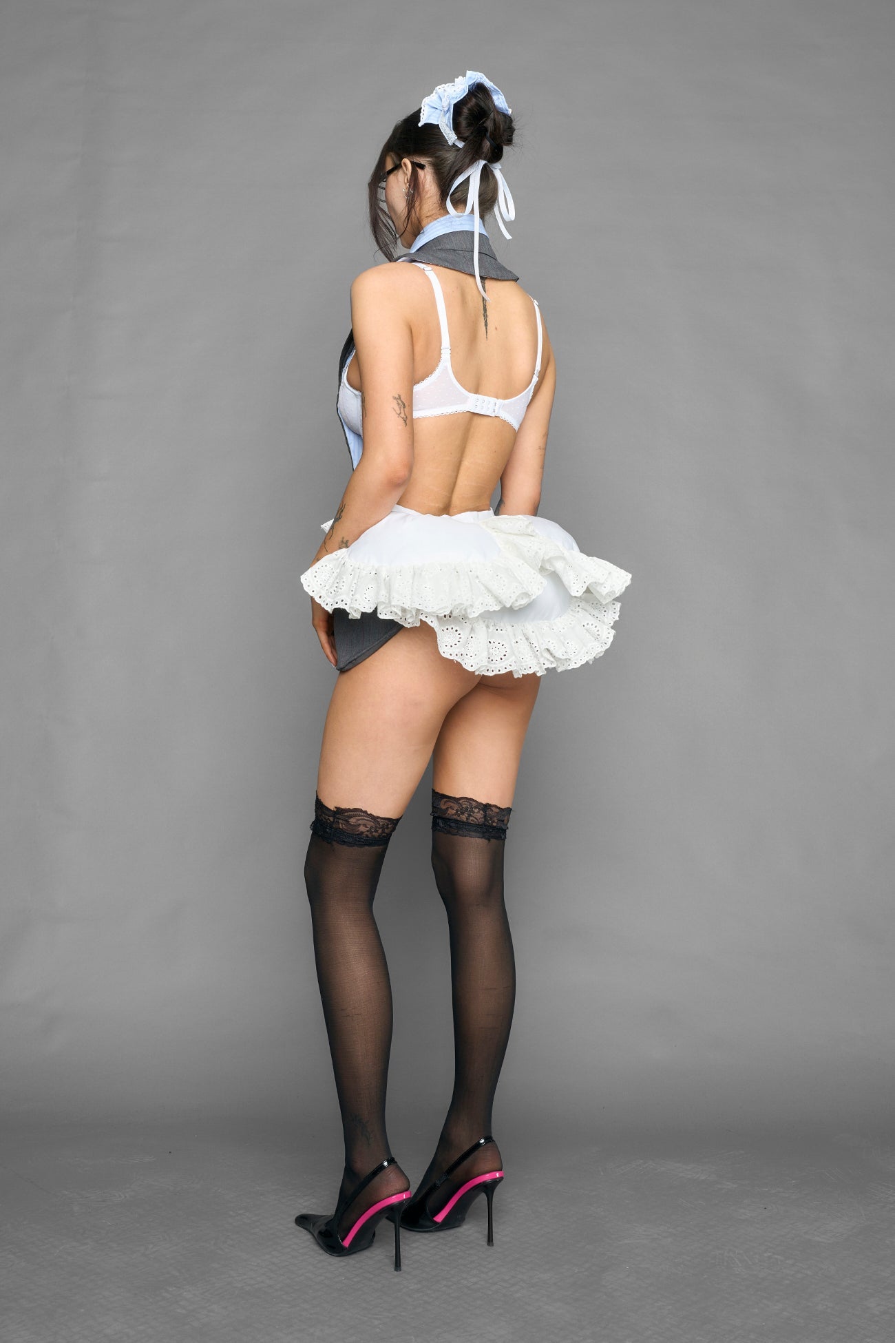 NAMILIA deconstructed maid blazer mini dress - GREY, XS