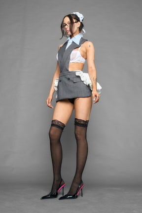 NAMILIA deconstructed maid blazer mini dress - GREY, XS