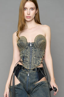 NAMILIA Denim Cone Corset - BLUE / MUD, xs