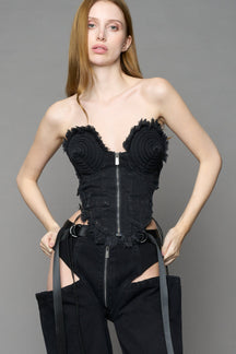 NAMILIA Denim Cone Corset - BLACK DARK WASH, xs