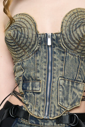 NAMILIA Denim Cone Corset - BLUE / MUD, xs