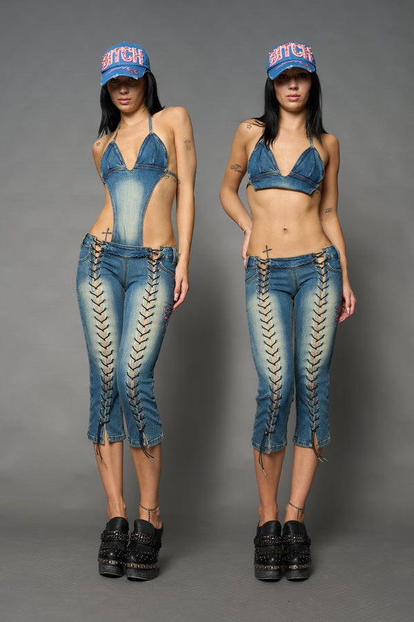 NAMILIA Denim Detachable Capri Jumpsuit - BLUE, xs - BLUE