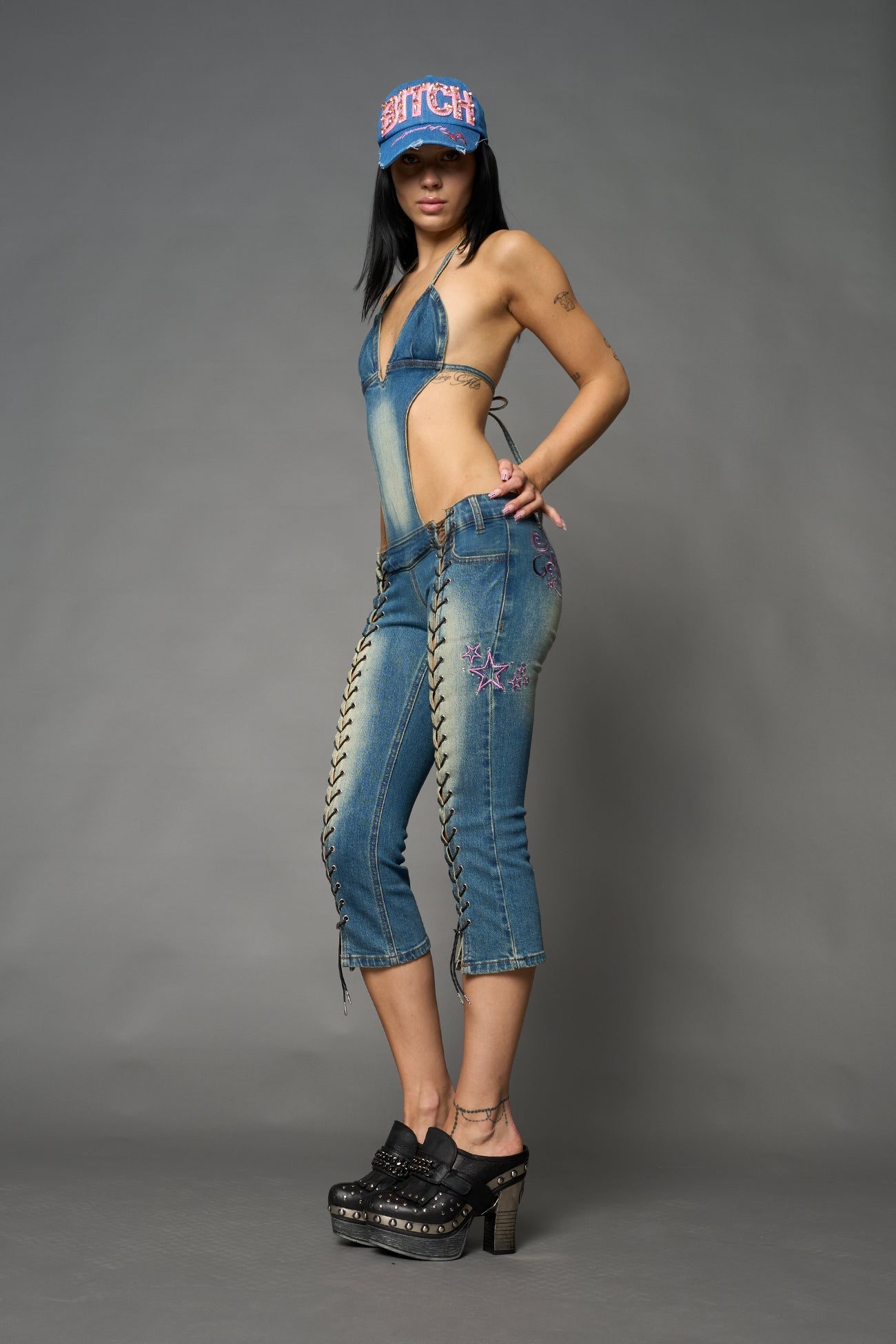 NAMILIA Denim Detachable Capri Jumpsuit - BLUE, xs