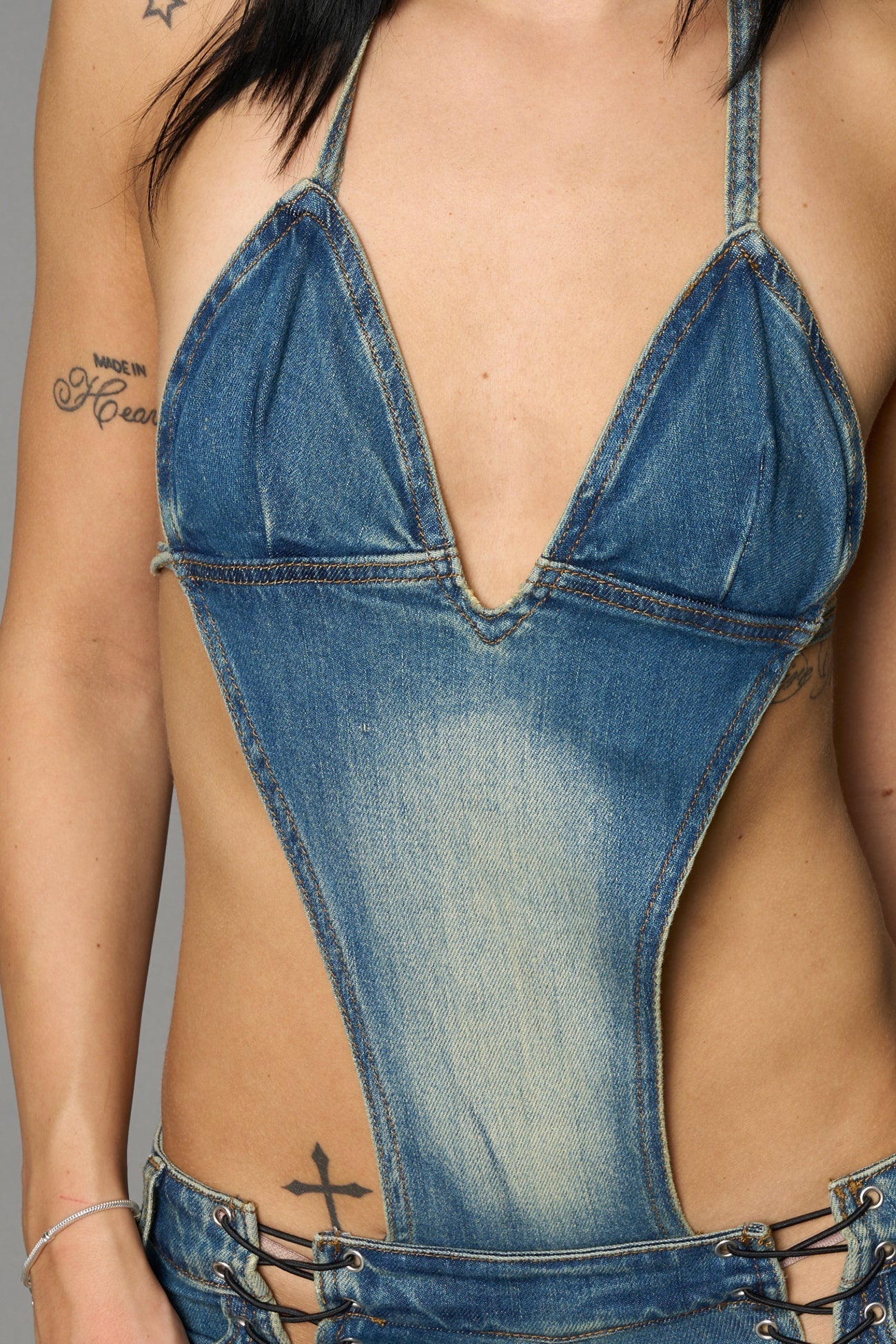 NAMILIA Denim Detachable Capri Jumpsuit - BLUE, xs
