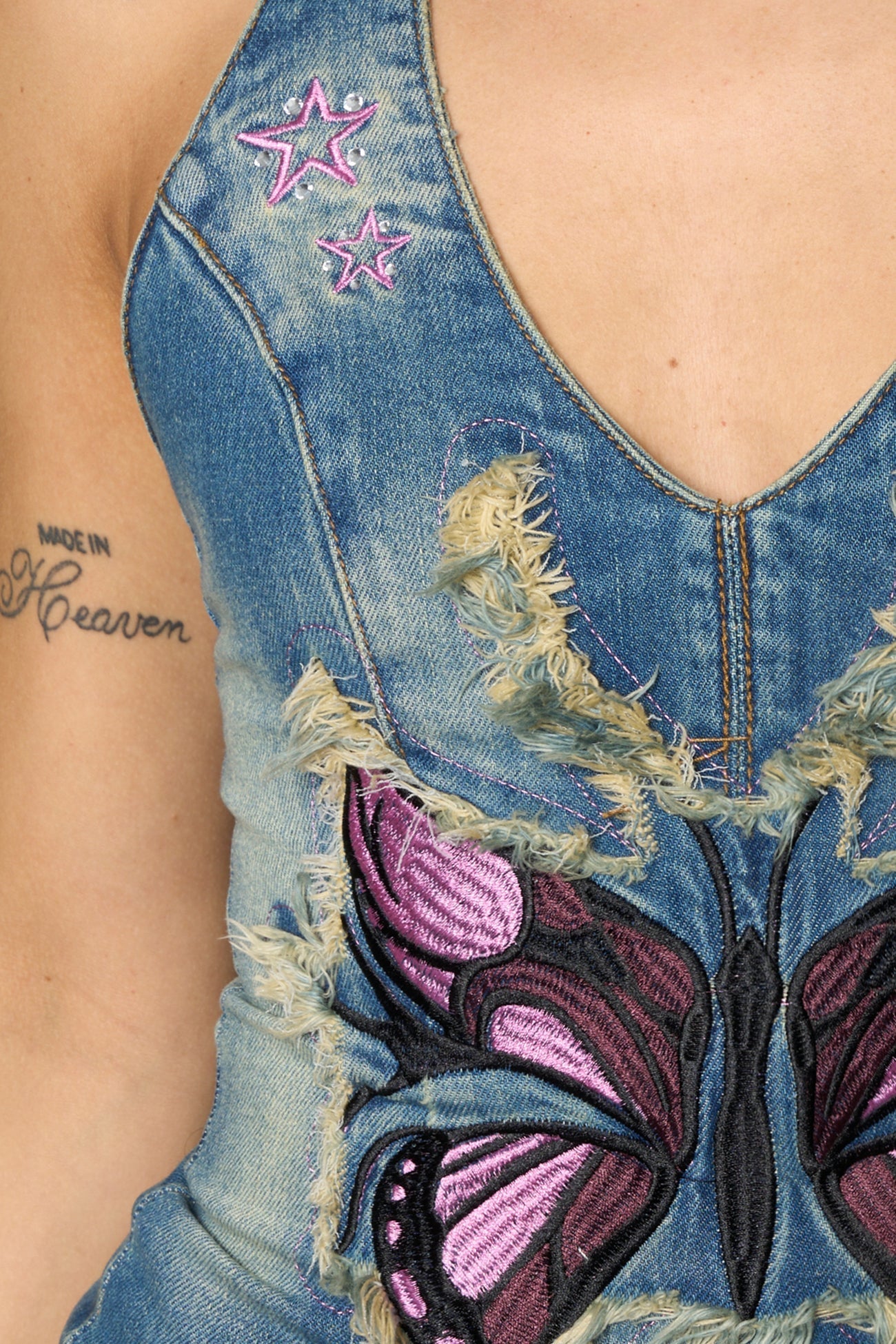 NAMILIA Denim Neckholder Top - BLUE, xs