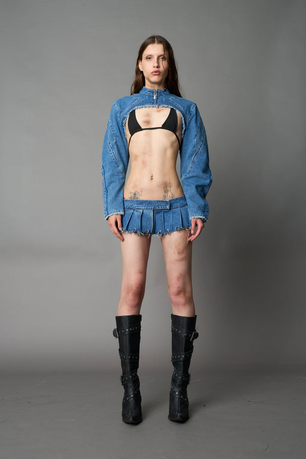 NAMILIA Denim Pleated Mini Skirt With Rings - BLUE-WASHED, xs - BLUE WASHED