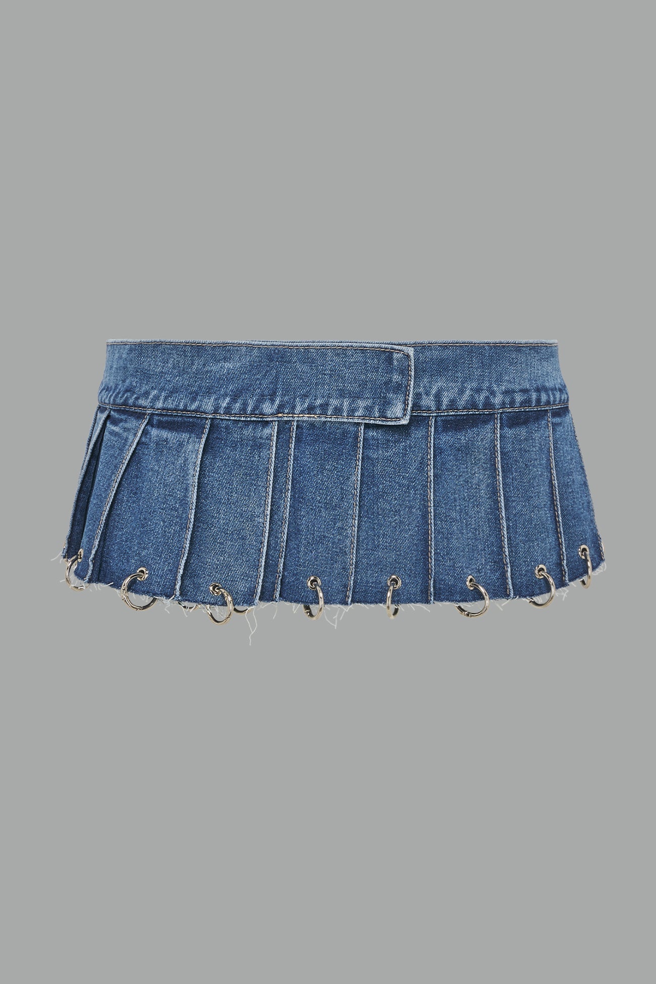 NAMILIA Denim Pleated Mini Skirt With Rings - BLACK WASHED, xs