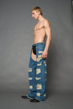 NAMILIA Denim Shredded Chaps - BLUE, xs