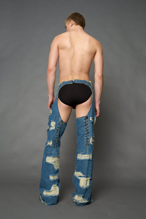 NAMILIA Denim Shredded Chaps - BLUE, xs