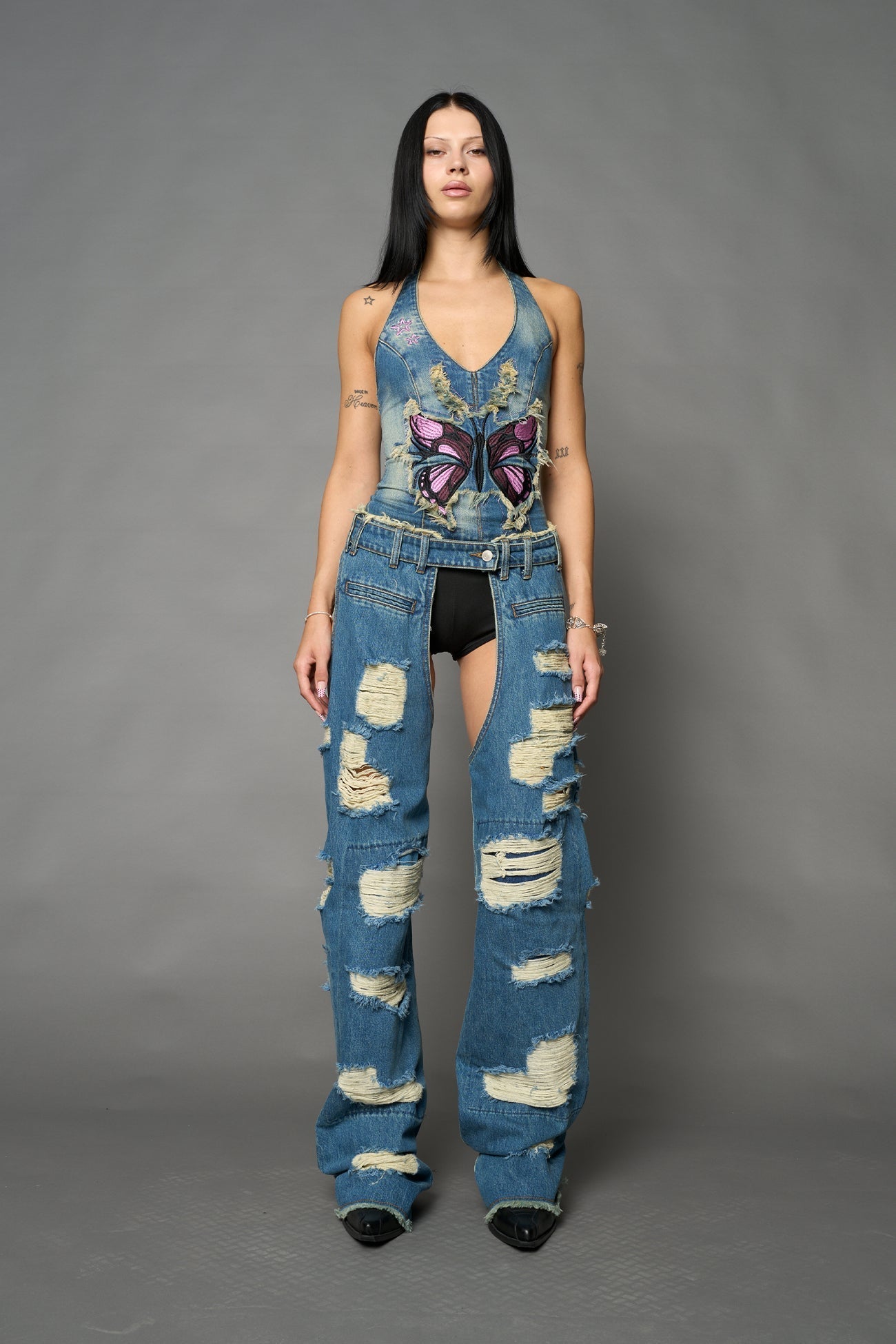NAMILIA Denim Shredded Chaps - BLUE, xs