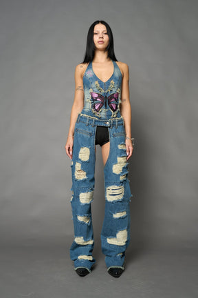 NAMILIA Denim Shredded Chaps - BLUE, xs