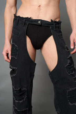 NAMILIA Denim Shredded Chaps - BLUE, xs