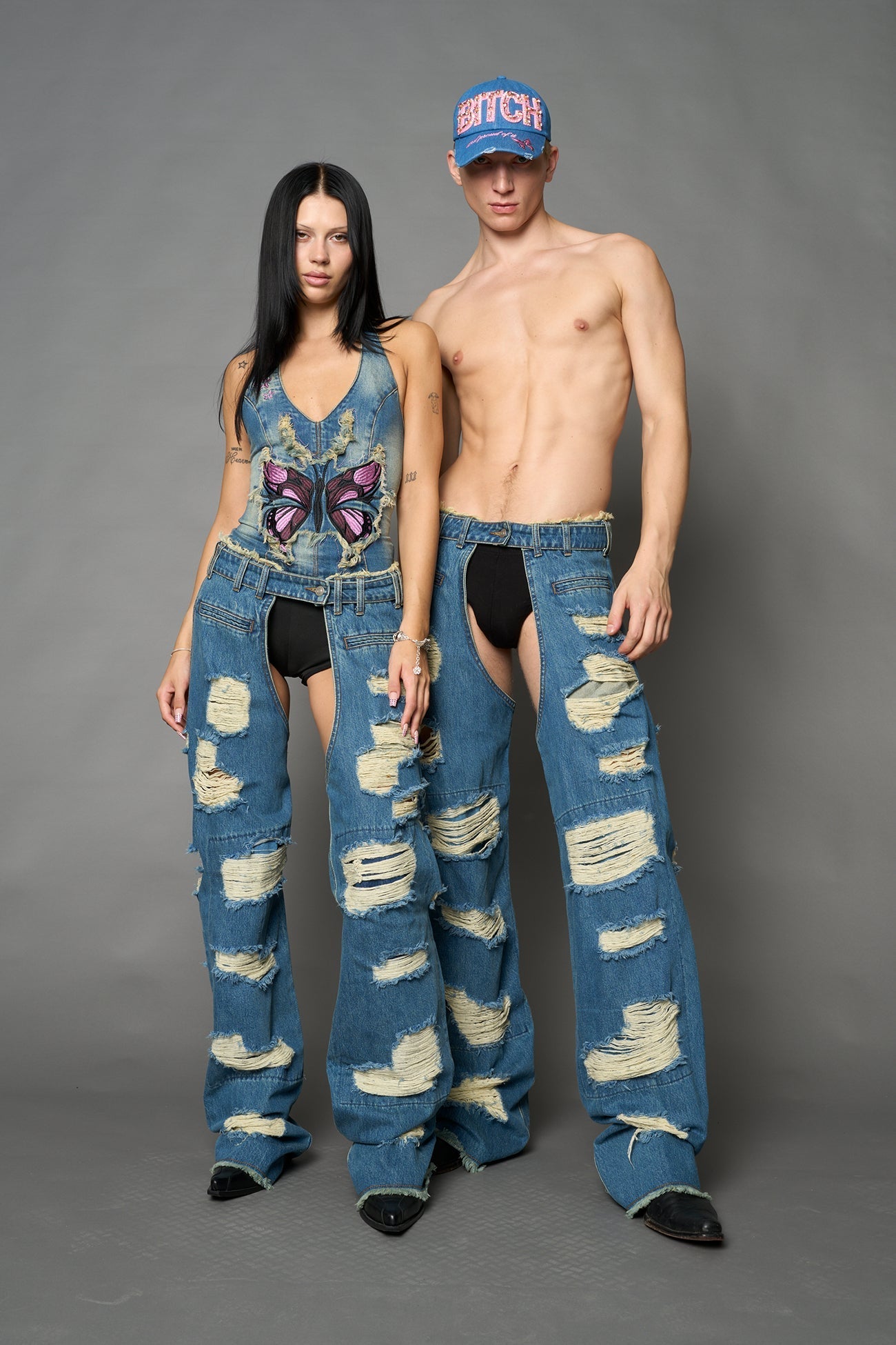 NAMILIA Denim Shredded Chaps - BLUE, xs