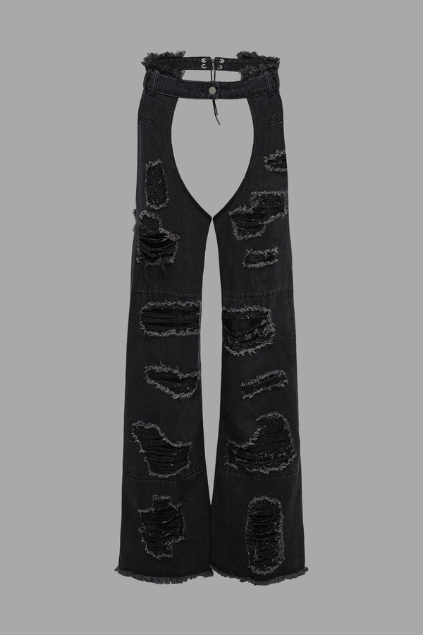 NAMILIA Denim Shredded Chaps - BLACK, xs - BLACK
