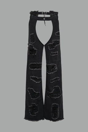 NAMILIA Denim Shredded Chaps - BLACK, xs