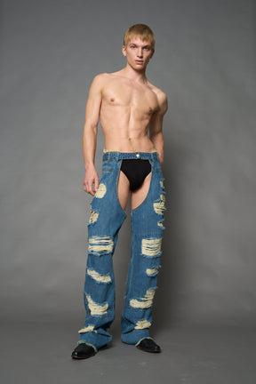NAMILIA Denim Shredded Chaps - BLUE, xs