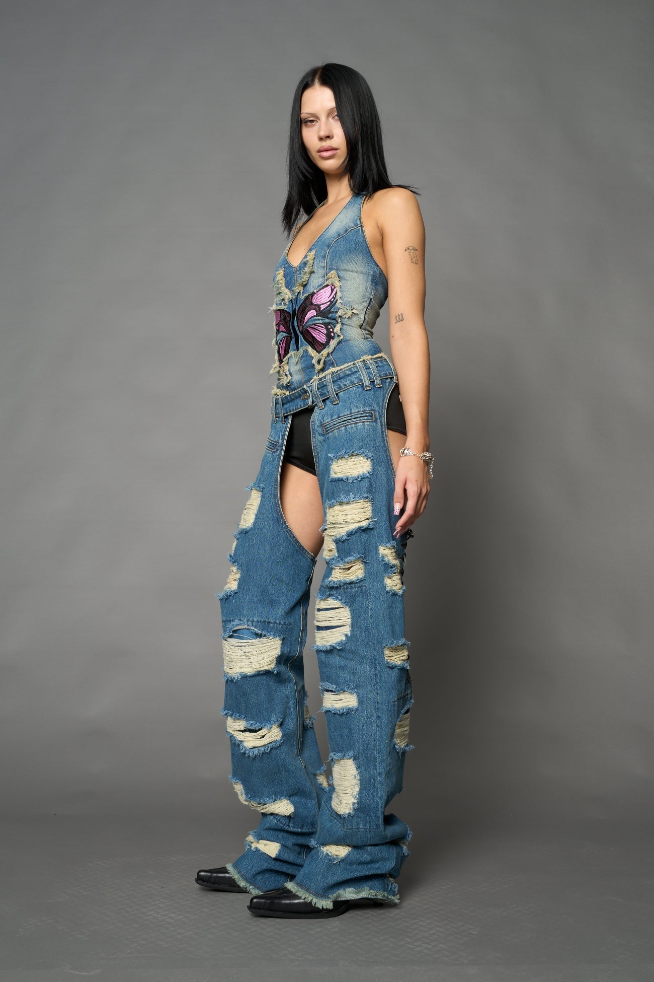 NAMILIA Denim Shredded Chaps - BLUE, xs