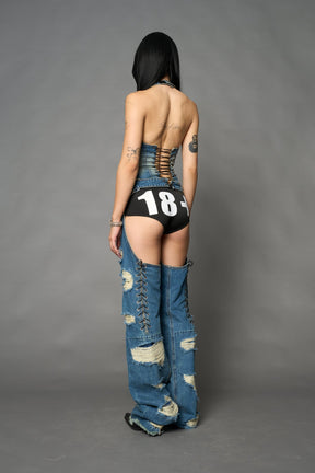 NAMILIA Denim Shredded Chaps - BLUE, xs