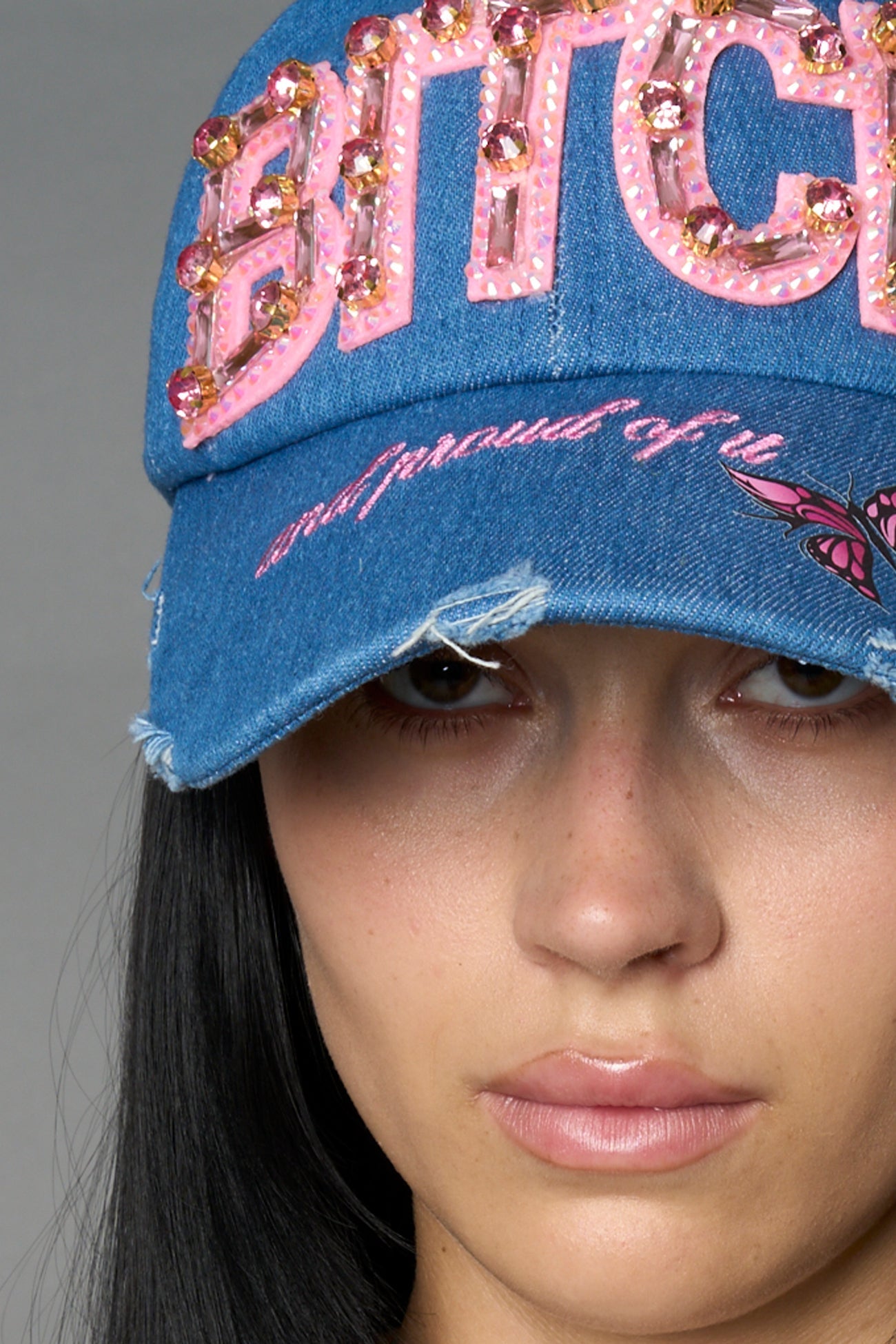 NAMILIA Denim Slogan Cap - BLUE, onesize