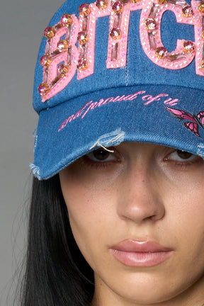 NAMILIA Denim Slogan Cap - BLUE, onesize