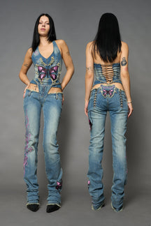 NAMILIA Denim Thong Pants - BLUE, xs