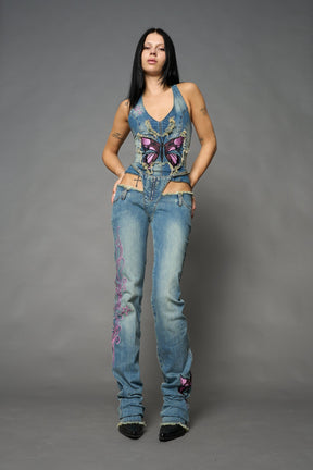 NAMILIA Denim Thong Pants - BLUE, xs