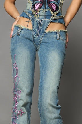 NAMILIA Denim Thong Pants - BLUE, xs