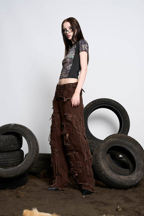 NAMILIA Distressed Cargo Pants - Brown, xs