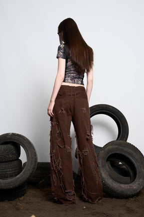 NAMILIA Distressed Cargo Pants - Brown, xs