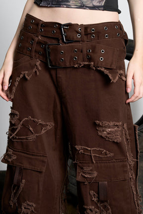 NAMILIA Distressed Cargo Pants - Brown, xs